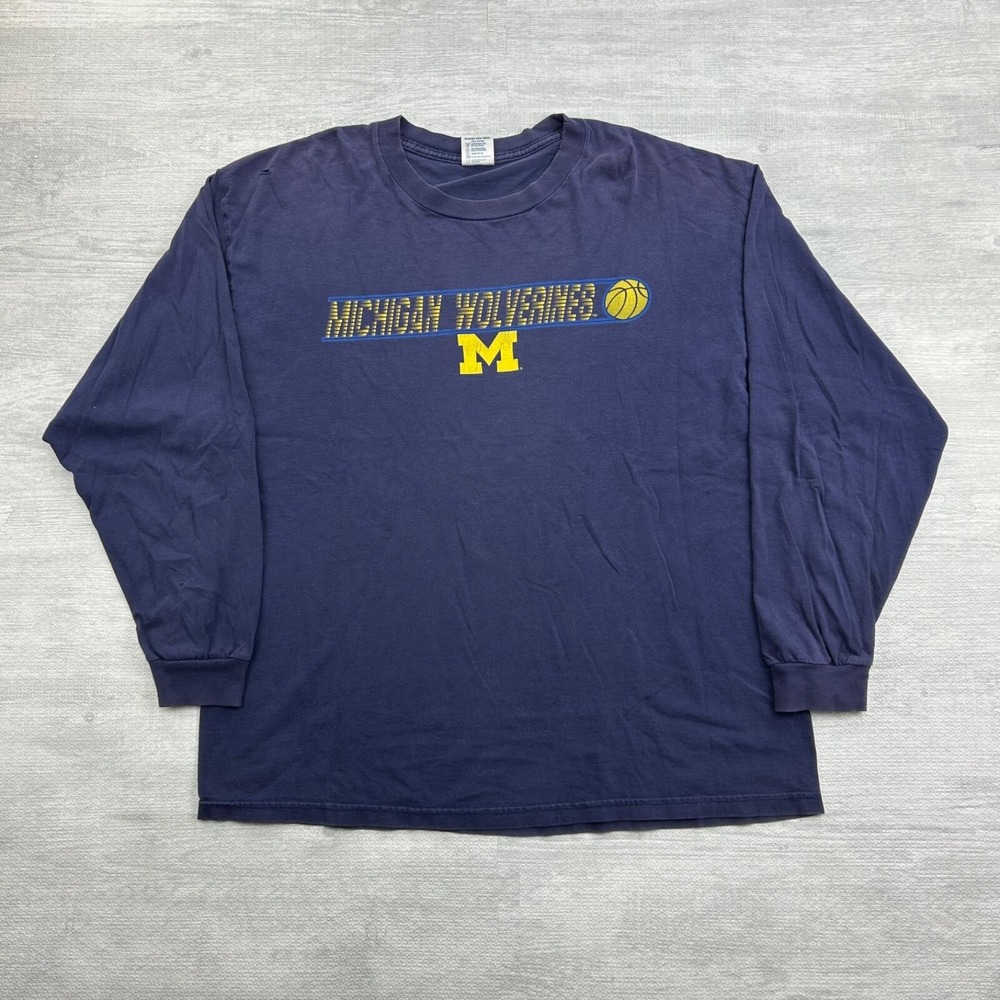Vintage 90s Michigan Wolverines Long Sleeve Shirt Size XL Blue University NCAA